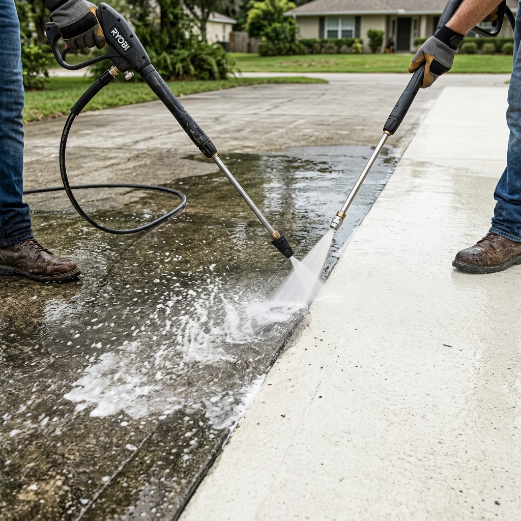 High Pressure Concrete Driveway Cleaning